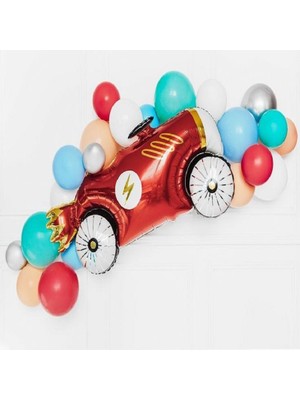 Parti Aşkı Retro Kırmızı Araba Folyo Balon 93*55 Cm & Erkek Çocuk Doğum Günü Balonu - Baby Shower - Cinsiyet Partisi - Hastane Odası Süsleme