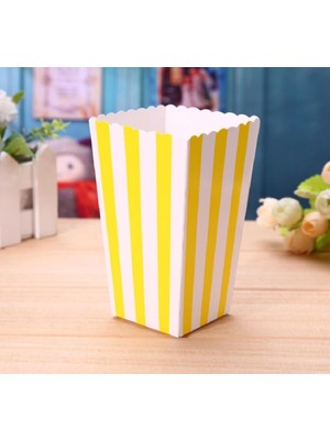 Parti Aşkı Sarı Beyaz Mısır Kutusu - 8 Adet Karton Popcorn & Cips Kutusu 8*11,5 Cm