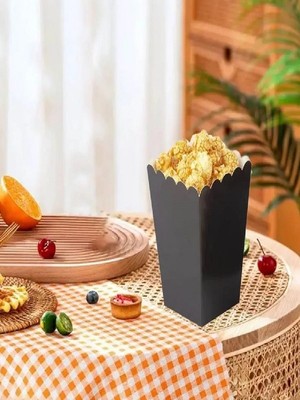 Parti Aşkı Siyah Mısır Kutusu - 8 Adet Karton Popcorn & Cips Kutusu 8*11,5 cm