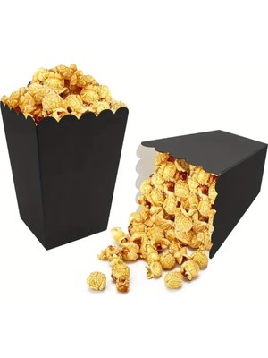 Parti Aşkı Siyah Mısır Kutusu - 8 Adet Karton Popcorn & Cips Kutusu 8*11,5 cm