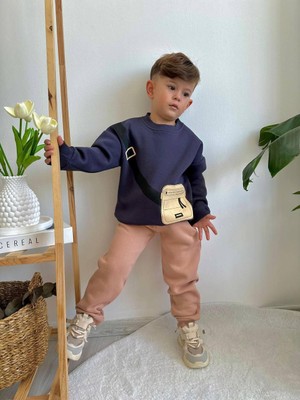 Sacro Kids Çanta Detaylı Eşofman-Sweatshirt 3 Iplik Şardonlu Kışlık Erkek Çocuk Takım