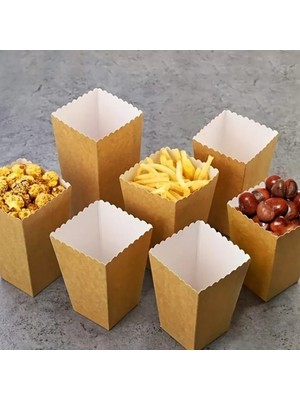 Parti Aşkı Kraft Mısır Kutusu - 8 Adet Karton Popcorn & Cips Kutusu 8*11,5 cm