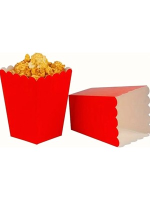 Parti Aşkı Kırmızı Mısır Kutusu - 8 Adet Karton Popcorn & Cips Kutusu 8*11,5 cm