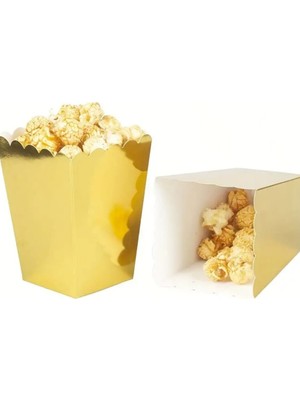 Parti Aşkı Metalik Parlak Gold Renk Mısır Kutusu - 8 Adet Karton Popcorn & Cips Kutusu 8*11,5 cm