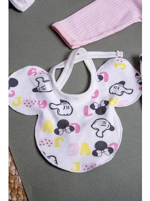 Organik Pamuklu Kız Bebek Minnie Mouse 5li Hastane Çıkış Seti