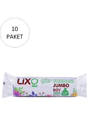 Lixo J-500 Jumbo Boy Çöp Torbası 80 x 110 cm 10 Lu Rulo x 10 Paket = 100 Adet (Siyah)