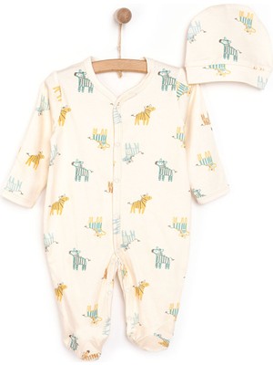 HelloBaby HelloBaby Yenidoğan Zebra Baskılı Erkek Tulum-Şapka Erkek Bebek