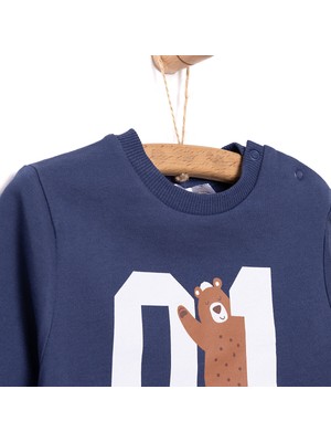 HelloBaby HelloBaby Basic Az Şardonlu Aslan Desenli Sweatshirt Erkek Bebek