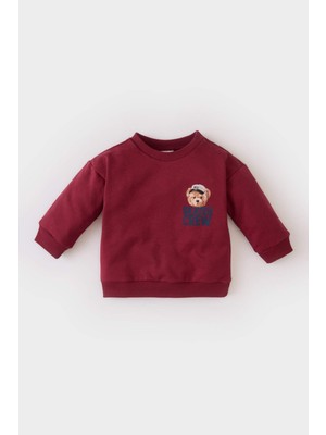 DeFacto Erkek Bebek Bisiklet Yaka Ayı Baskılı İçi Yumuşak Tüylü Sweatshirt D6757A524WN