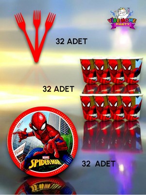 VibeHome 32 Kişilik Spiderman Temalı Süper Eko Seti - Doğum Günü Parti ve Eğlenceli Etkinlikler