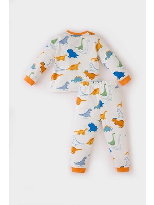 DeFacto Erkek Bebek Pijama Takımı Dinazor Baskılı Uzun Kollu Üst Beli Lastikli Uzun Alt D7155A524WN