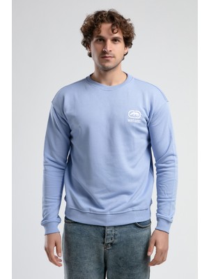 Eastsıde Mavi Bisiklet Yaka Nakışlı Loose Fit Erkek Sweatshirt