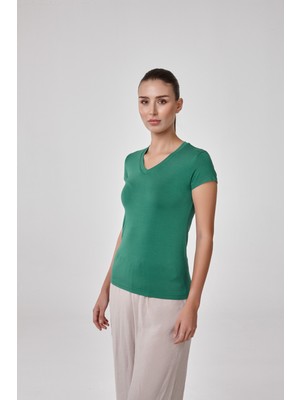 Relactive Kadın Kısa Kollu V Yaka Body T-Shirt Fit Kalıp