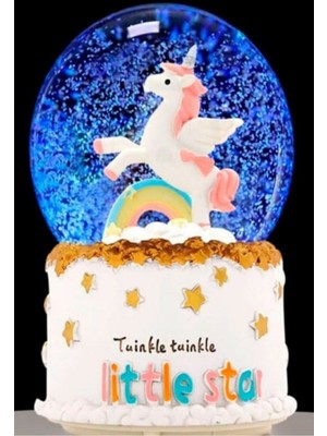 Işıklı Müzikli  Unicorn Gökkuşağı Little Star Unicorn Kar Küresi Orta Boy Işıklı Müzikli 12  cm