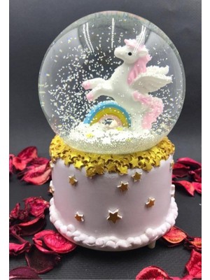 Işıklı Müzikli  Unicorn Gökkuşağı Little Star Unicorn Kar Küresi Orta Boy Işıklı Müzikli 12  cm