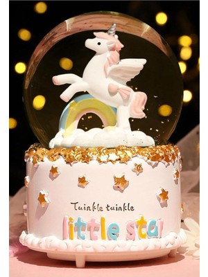 Işıklı Müzikli  Unicorn Gökkuşağı Little Star Unicorn Kar Küresi Orta Boy Işıklı Müzikli 12  cm