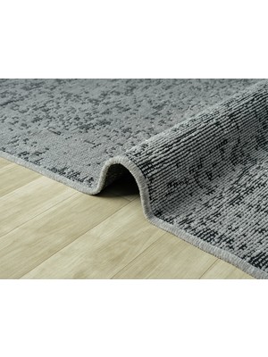 Aura Pixel Grey- Pamuk Tabanlı Yıkanılabilir Şönil Kilim