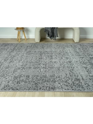 Aura Pixel Grey- Pamuk Tabanlı Yıkanılabilir Şönil Kilim