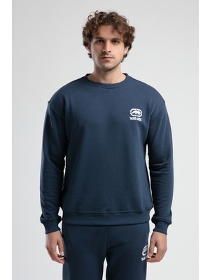 Eastsıde Lacivert Bisiklet Yaka Nakışlı Loose Fit Erkek Sweatshirt
