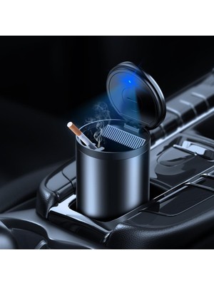 Coofbe Premium Car Ashtray LED Işıklı Alüminyum Taşınabilir Kapaklı Araba Küllük Kül Tablası Kokusuz