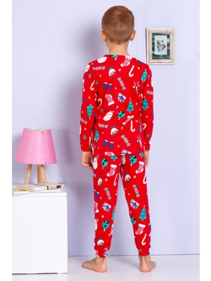 Elmas Kids Erkek Çocuk Yeni Yıl Yılbaşı Noel Temalı Kırmızı Pijama Takımı