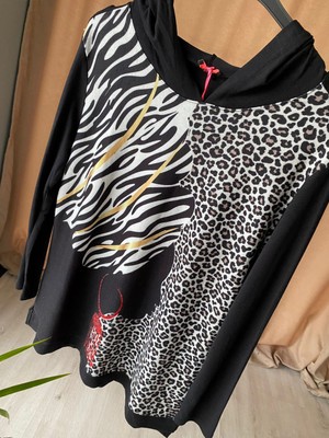 Silüet ve Leopar Desen Triko Sweatshirt