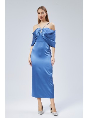 Asees Taş Detaylı Saten Kelebek Elbise Kadın Abiye Ve Mezuniyet Taş Detaylı Saten Kelebek Abiye Elbise