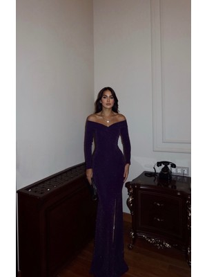 Sindi Moda Jade Kayık Yaka Simli Balık Abiye 583032