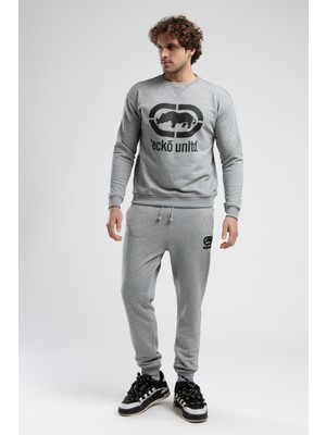 Pıerson Gri Rahat Kesim Nakışlı Loose Fit Erkek Eşofman Alt