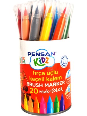 Pensan Kidz 20'li Fırça Uçlu Keçeli Boya Kalemi Renkli Çocuklar İçin Güvenli Kullanım