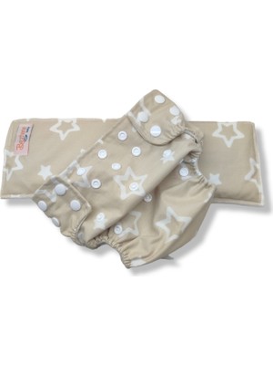 Bezhane Baby Yıkanabilir Bebek Bezi Cepli Yıldızlı Kapiçino (3KG-12KG)+1 Numara 7 Katlı Emici Ped