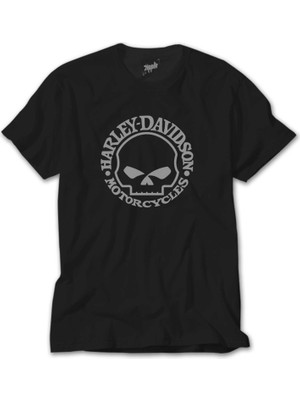 Wakha Harley Davidson Skull Logo Siyah Tişört
