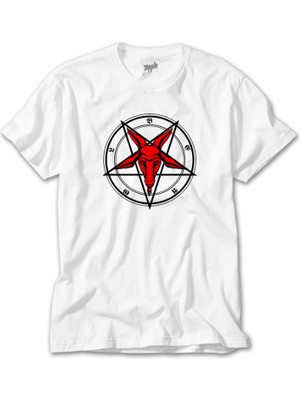 Wakha Pentagram Goat Head Beyaz Tişört