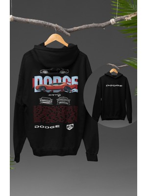 Fuddy Moda Oversize Dodg E Srt Sırt Baskılı Kapüşonlu Sweatshirt, Unisex Araba Temalı Hoodie