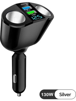 Mega Oto Market 360 Derece 130W Siyah 2'li Çakmaklık USB ve Type C Soketli Araç Şarj Adaptörü - Süper Hızlı Pd Şarj