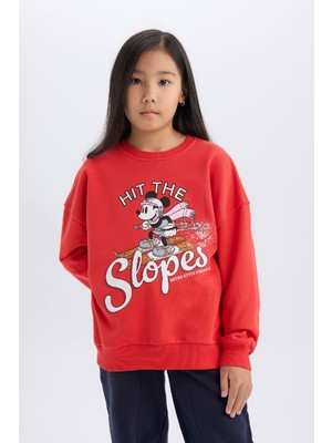 DeFacto Kız Çocuk Disney Mickey & Minnie Oversize Geniş Kalıp Bisiklet Yaka Sweatshirt D4377A824WN