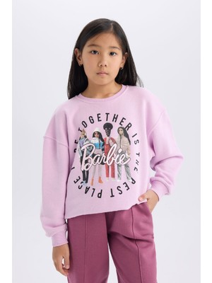 DeFacto Kız Çocuk Barbie Relax Fit Bisiklet Yaka Sweatshirt D4379A824WN