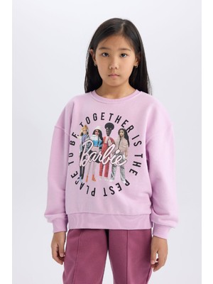 DeFacto Kız Çocuk Barbie Relax Fit Bisiklet Yaka Sweatshirt D4379A824WN