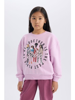 DeFacto Kız Çocuk Barbie Relax Fit Bisiklet Yaka Sweatshirt D4379A824WN