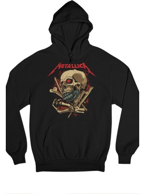 Fuddy Moda  Metallica Spooky Baskılı Kapüşonlu Sweatshirt, Oversize Rock Band Baskılı Hoodie