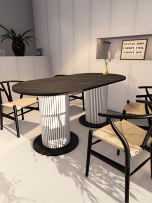 Moka Park AVM Özel Tasarım Oval Dekoratif Ahşap Ayaklı 6 Kişilik Yemek Masası Mutfak Masası