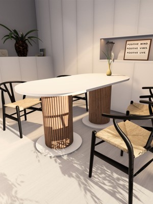 Moka Park AVM Özel Tasarım Oval Dekoratif Ahşap Ayaklı 6 Kişilik Yemek Masası Mutfak Masası