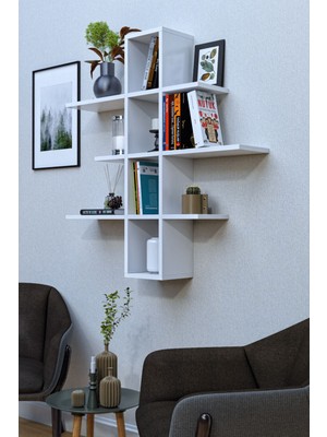 Moka Park AVM 10 Bölmeli 3 Raflı Duvara Monte Dekoratif Çok Amaçlı Raf Kitaplık