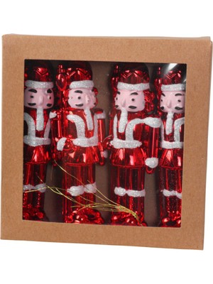 JC Kırmızı Parlak Nutcracker Ağaç Süsü Seti 12 cm  (4 Parça)