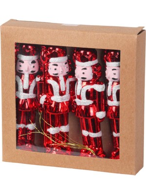 JC Kırmızı Parlak Nutcracker Ağaç Süsü Seti 12 cm  (4 Parça)