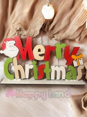 Happyland Yılbaşı Ahşap Merry Christmas Yazılı Masa Üzeri Dekor Süs 30 x 15  cm