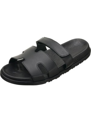 Costo Shoes PAŞA108 Siyah Dana Derisi  Erkek Sandalet Terlik Dana Derisi Rahat Kalıp Şık Tasarım