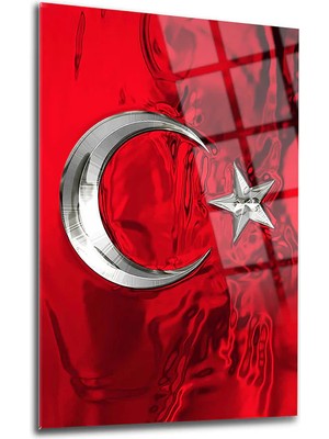 Taulart Türk Bayrağı 4mm Kırılmaz Temperli Yüksek Çözünürlüklü Cam Tablo