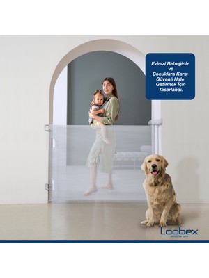 Loobex Katlanabilir Çocuk ve Evcil Hayvan Güvenlik Kapısı ve Merdiven Bariyeri 150 cm Beyaz