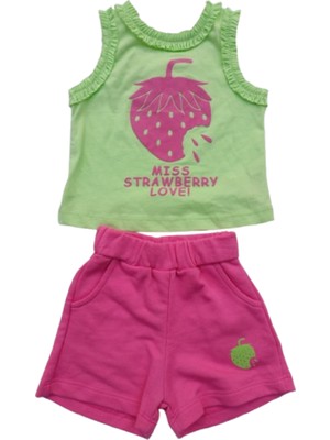 Çikoby Kız Çocuk İkili Takım Baskılı Atlet Şort Yeşil - Pembe